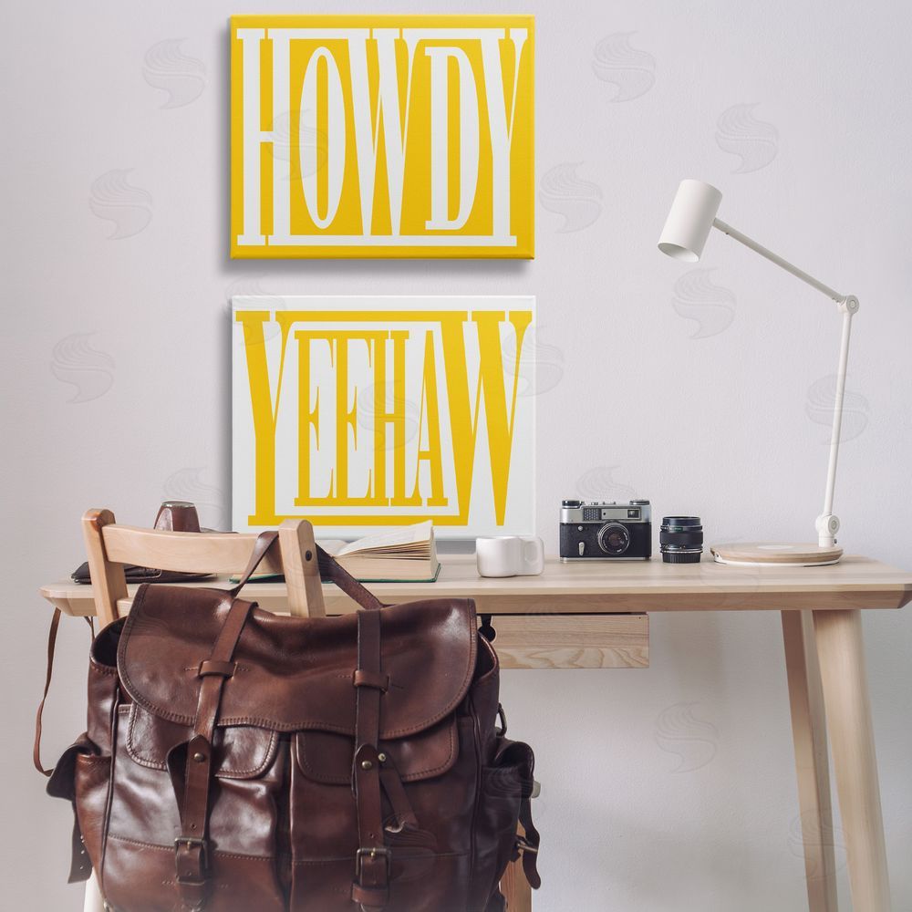 Grace Popp Yellow Howdy & Yeehaw Canvas Wall Art Print in Room