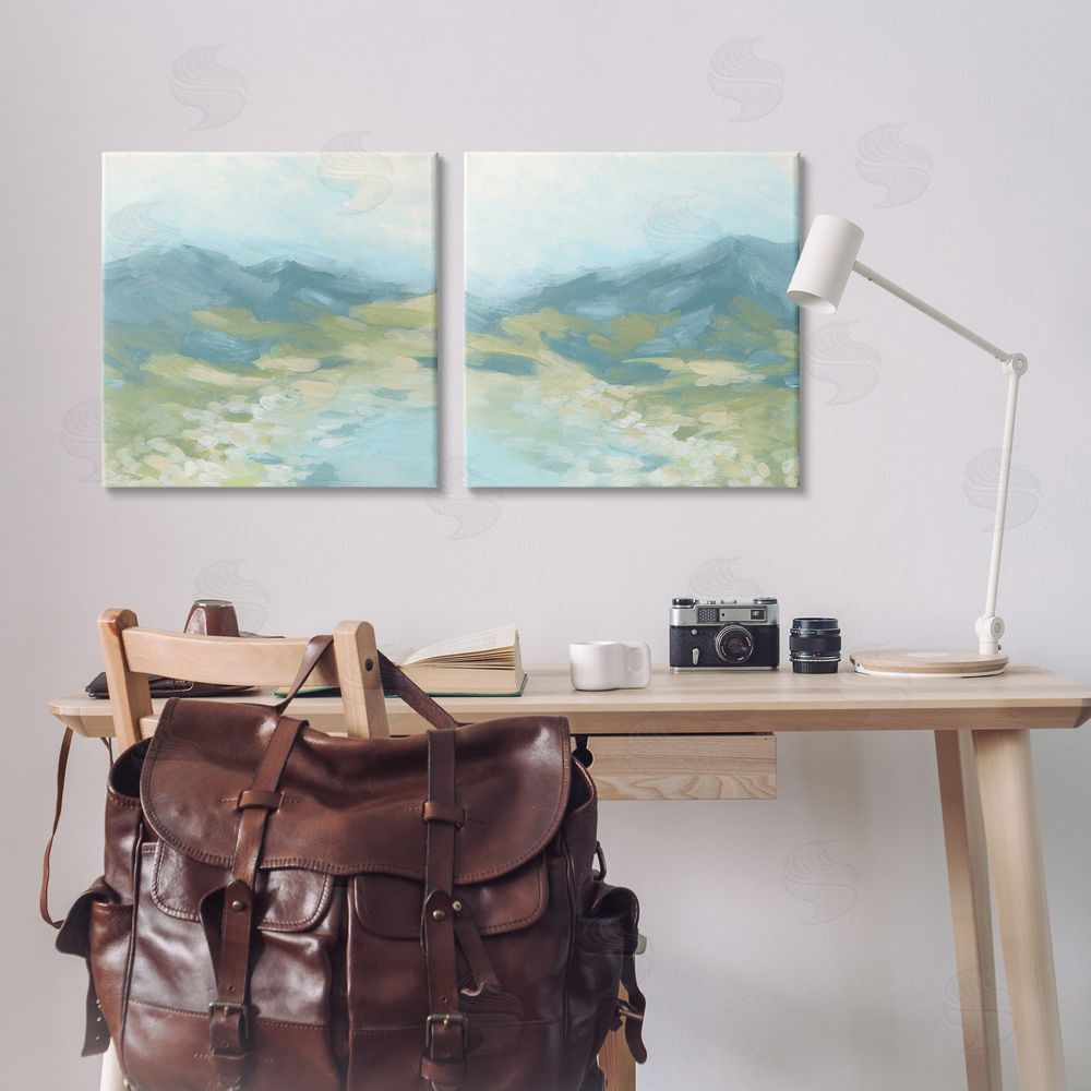 June Erica Vess Foggy Mountain Pond Canvas Wall Art Print in Room