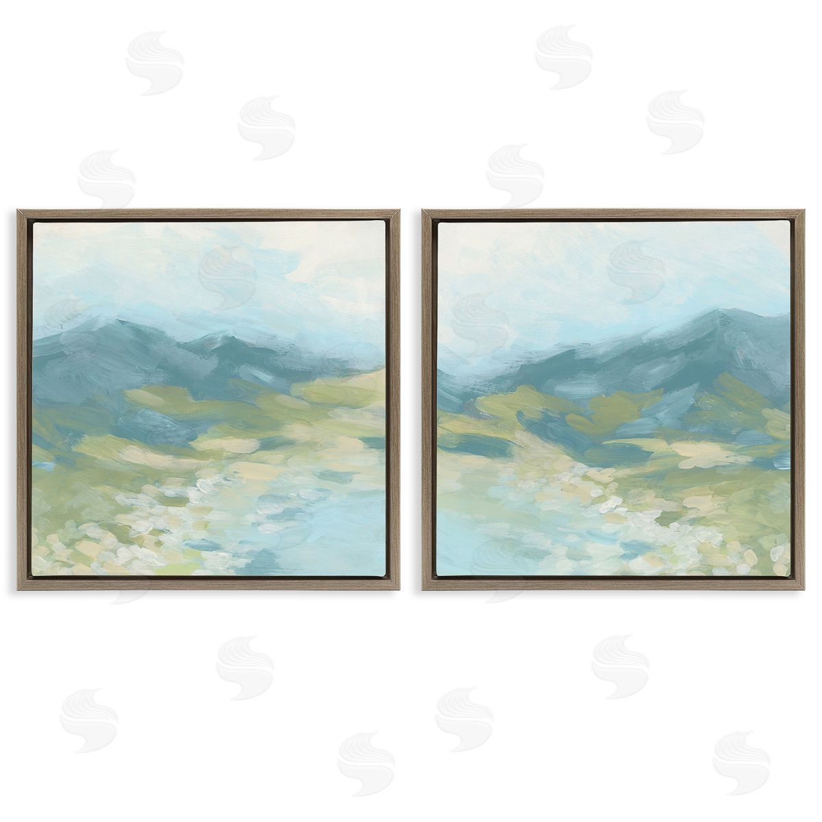 June Erica Vess Foggy Mountain Pond Brown Floating Frame Canvas Wall Art Print