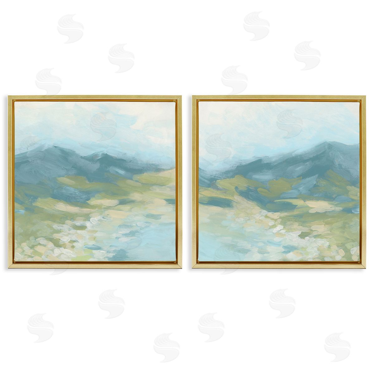 June Erica Vess Foggy Mountain Pond Gold Floating Frame Canvas Wall Art Print