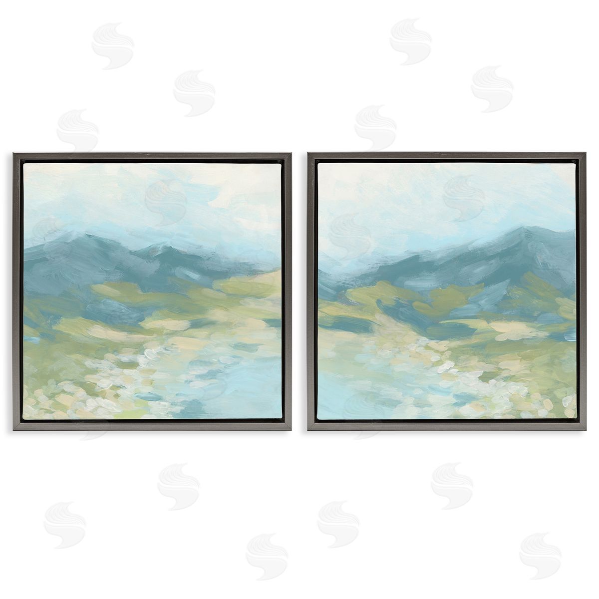 June Erica Vess Foggy Mountain Pond Gray Floating Frame Canvas Wall Art Print