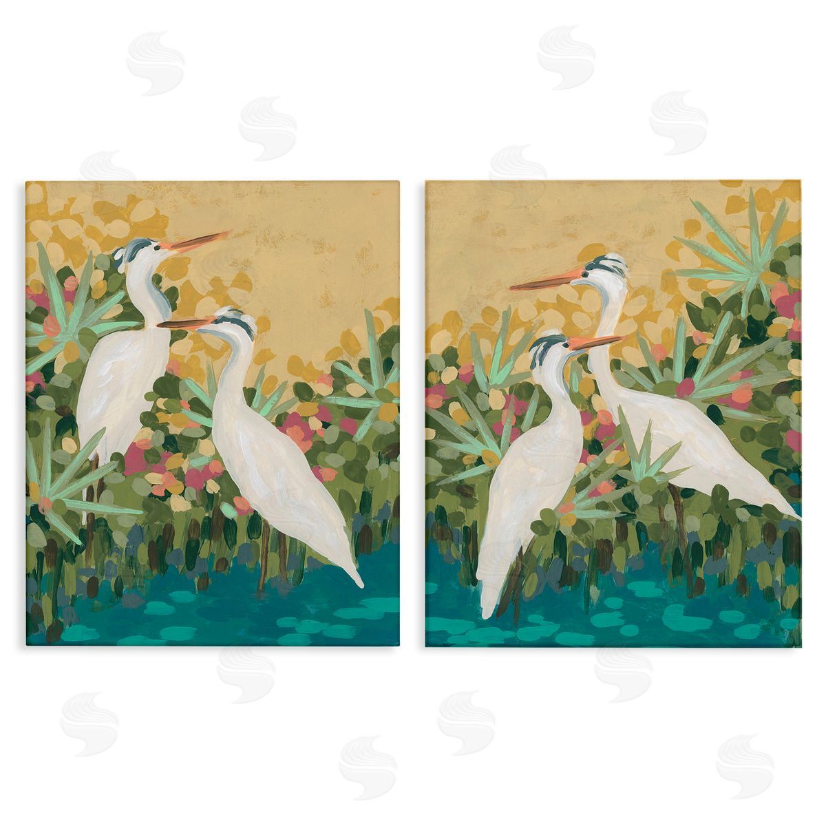 June Erica Vess Birds & Pond Botanicals Canvas Wall Art Print
