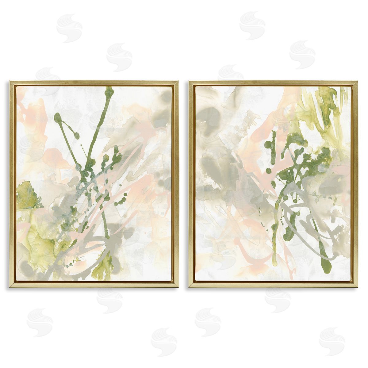 June Erica Vess Subtle Pastel Splatter Gold Floating Frame Canvas Wall Art Print
