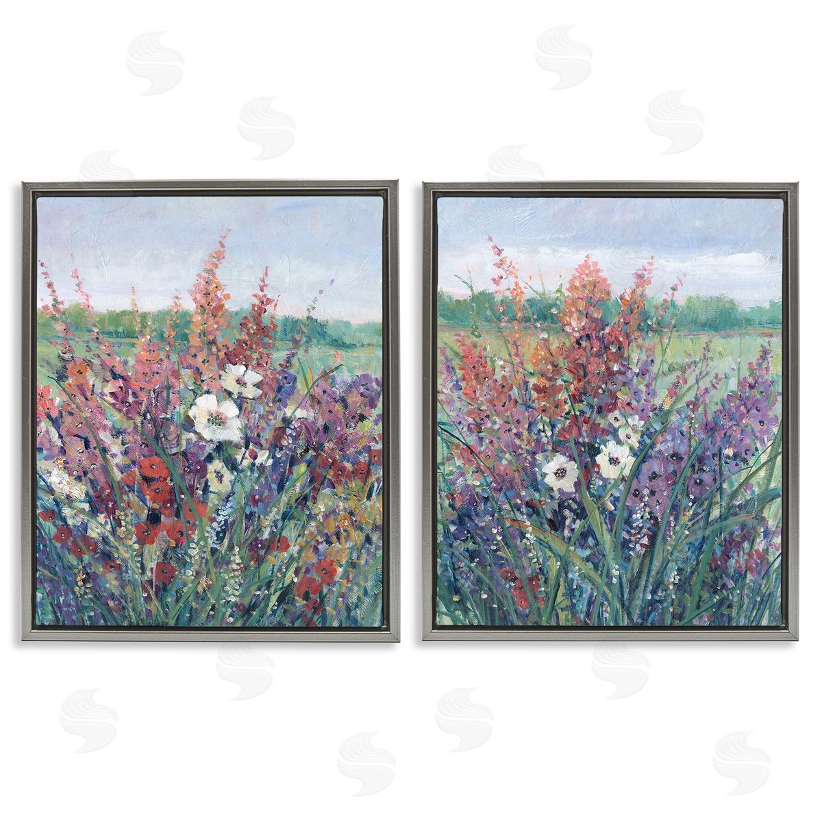 Tim O'Toole Blooming Meadow Plants Gray Floating Frame Canvas Wall Art Print