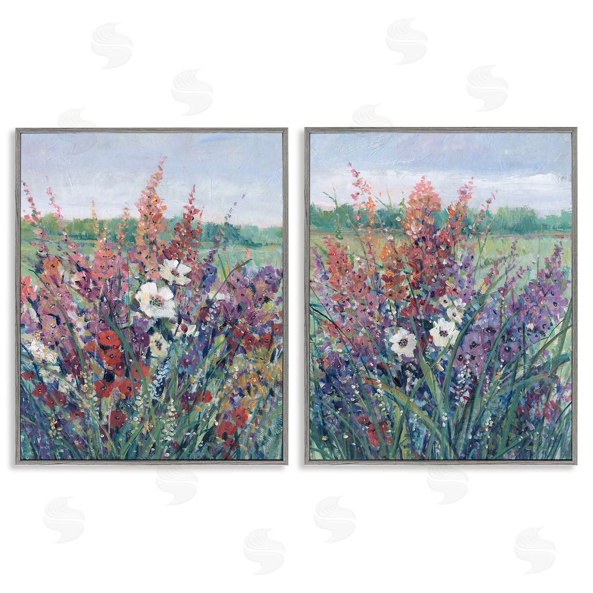 Tim O'Toole Blooming Meadow Plants Gray Framed Giclee Wall Art Print