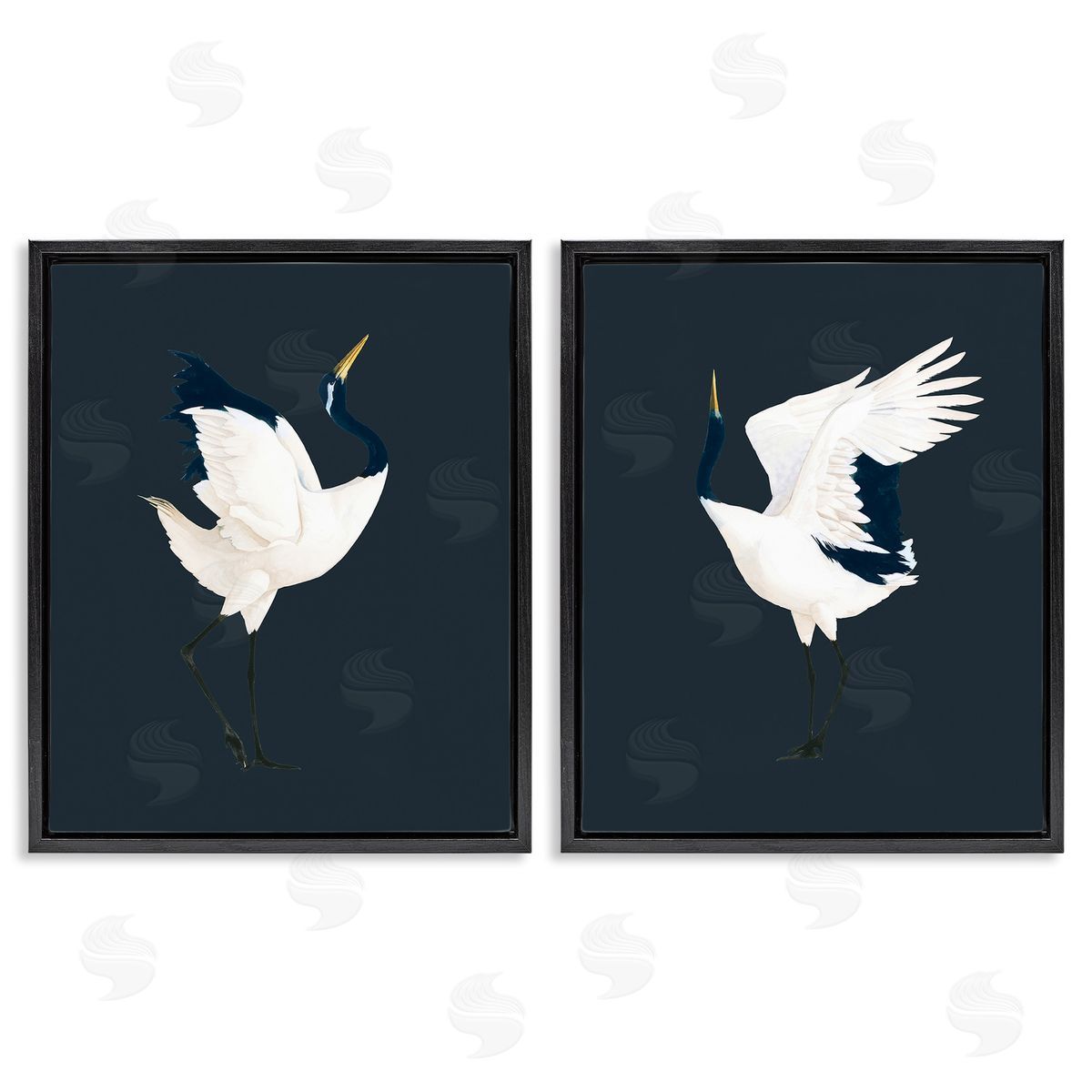 Grace Popp Traditional Cranes Dance Black Floating Frame Canvas Wall Art Print