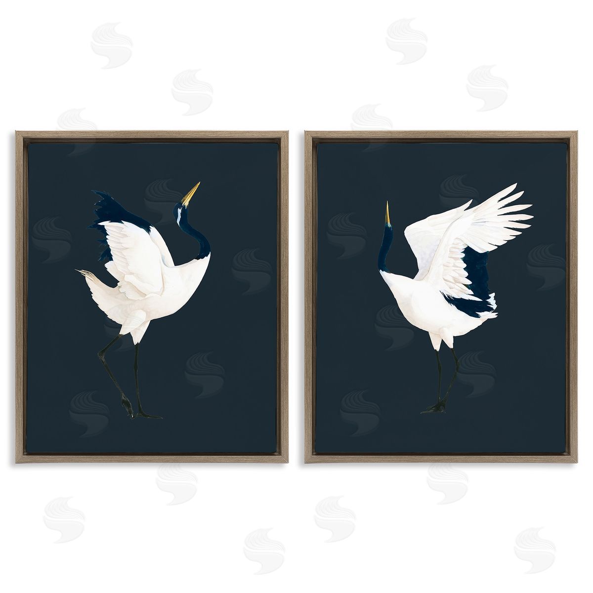 Grace Popp Traditional Cranes Dance Brown Floating Frame Canvas Wall Art Print