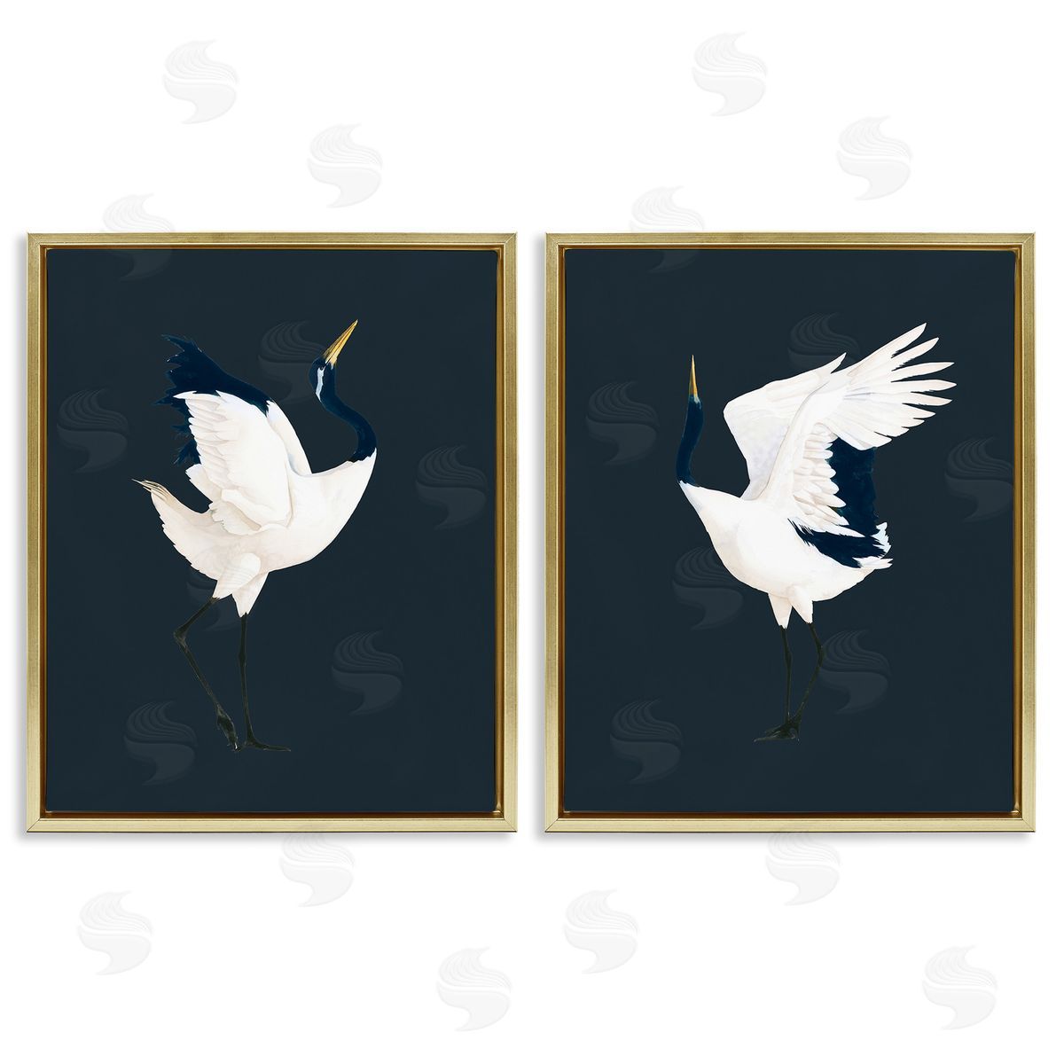 Grace Popp Traditional Cranes Dance Gold Floating Frame Canvas Wall Art Print