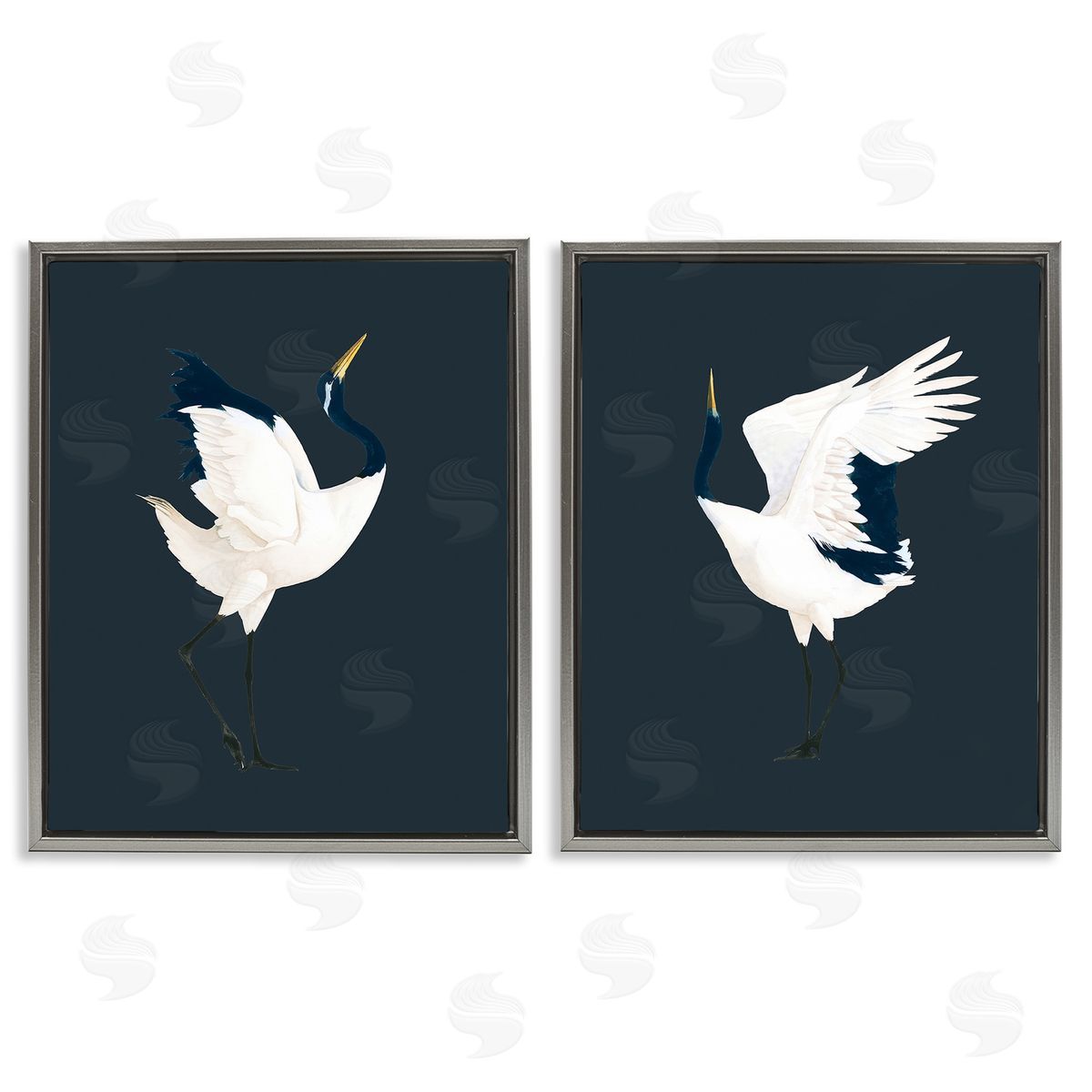Grace Popp Traditional Cranes Dance Gray Floating Frame Canvas Wall Art Print