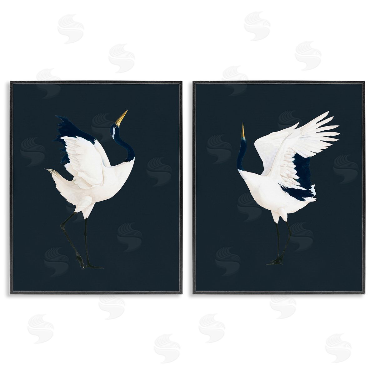 Grace Popp Traditional Cranes Dance Black Framed Giclee Wall Art Print