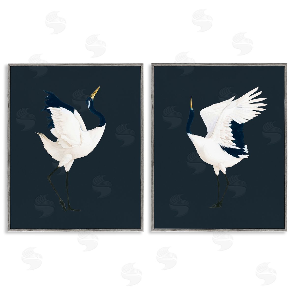 Grace Popp Traditional Cranes Dance Gray Framed Giclee Wall Art Print
