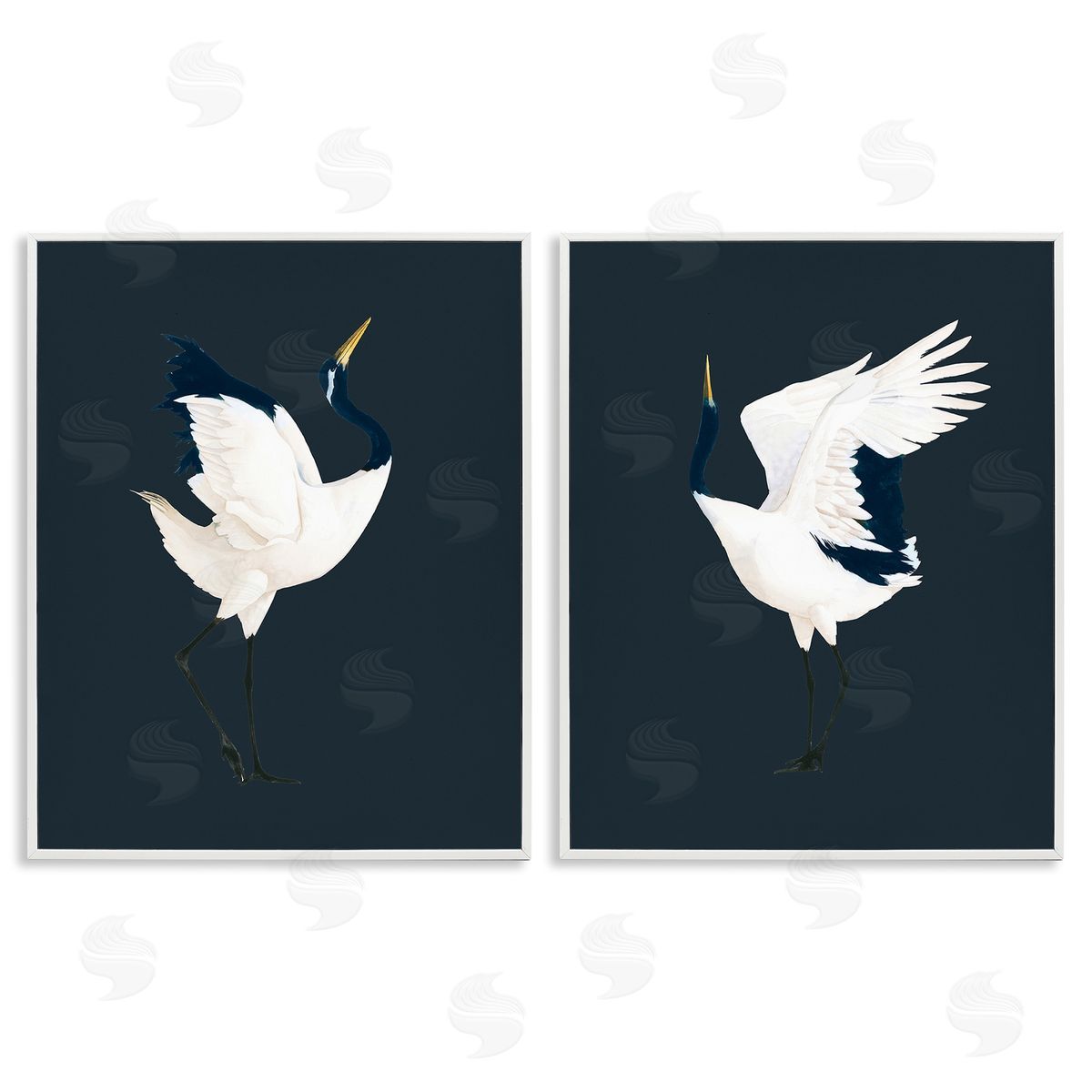 Grace Popp Traditional Cranes Dance White Framed Giclee Wall Art Print