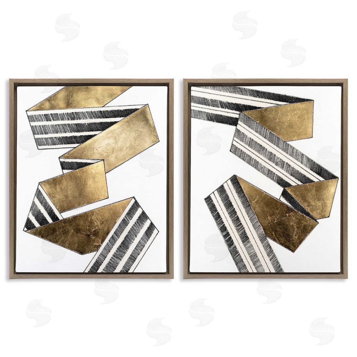 Vanna Lam Cascading Patterned Ribbon Brown Floating Frame Canvas Wall Art Print