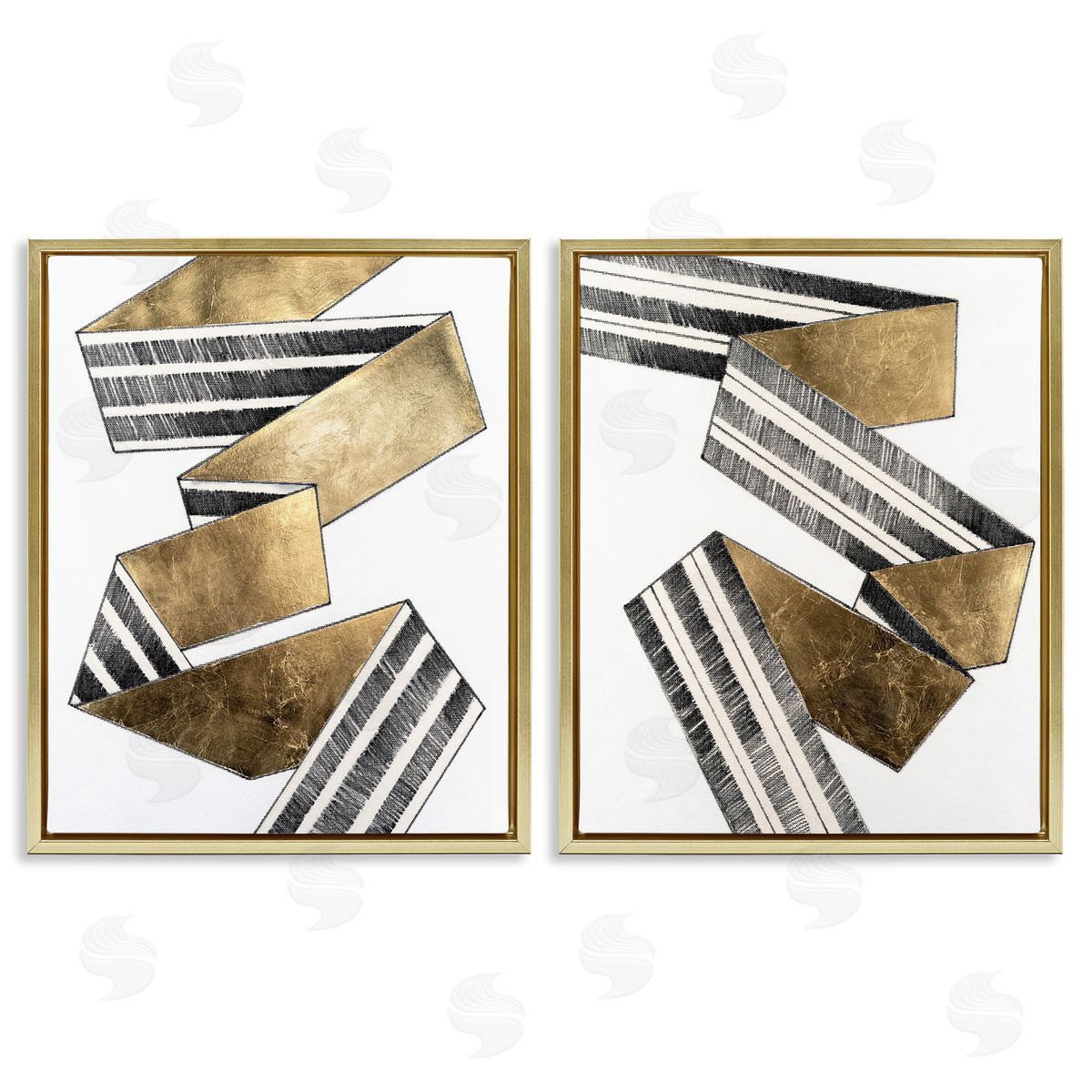 Vanna Lam Cascading Patterned Ribbon Gold Floating Frame Canvas Wall Art Print