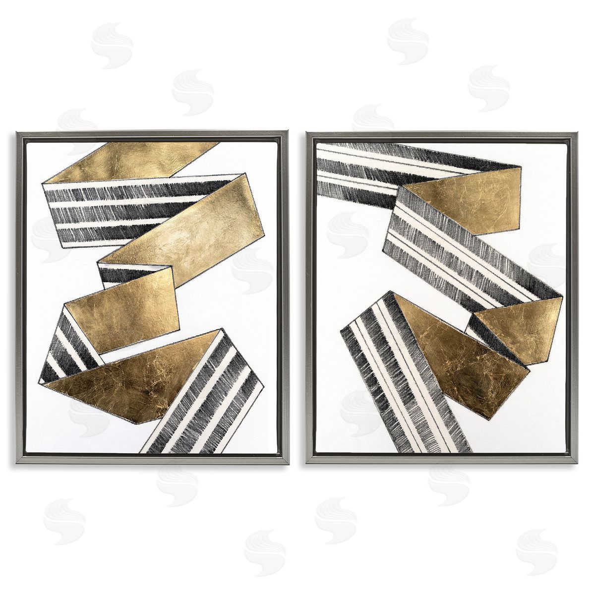 Vanna Lam Cascading Patterned Ribbon Gray Floating Frame Canvas Wall Art Print