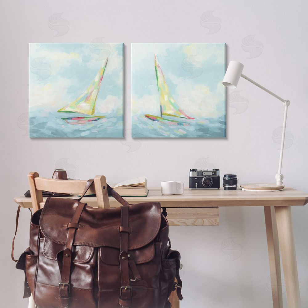 June Erica Vess Sailboats with Sea Waves Canvas Wall Art Print in Room