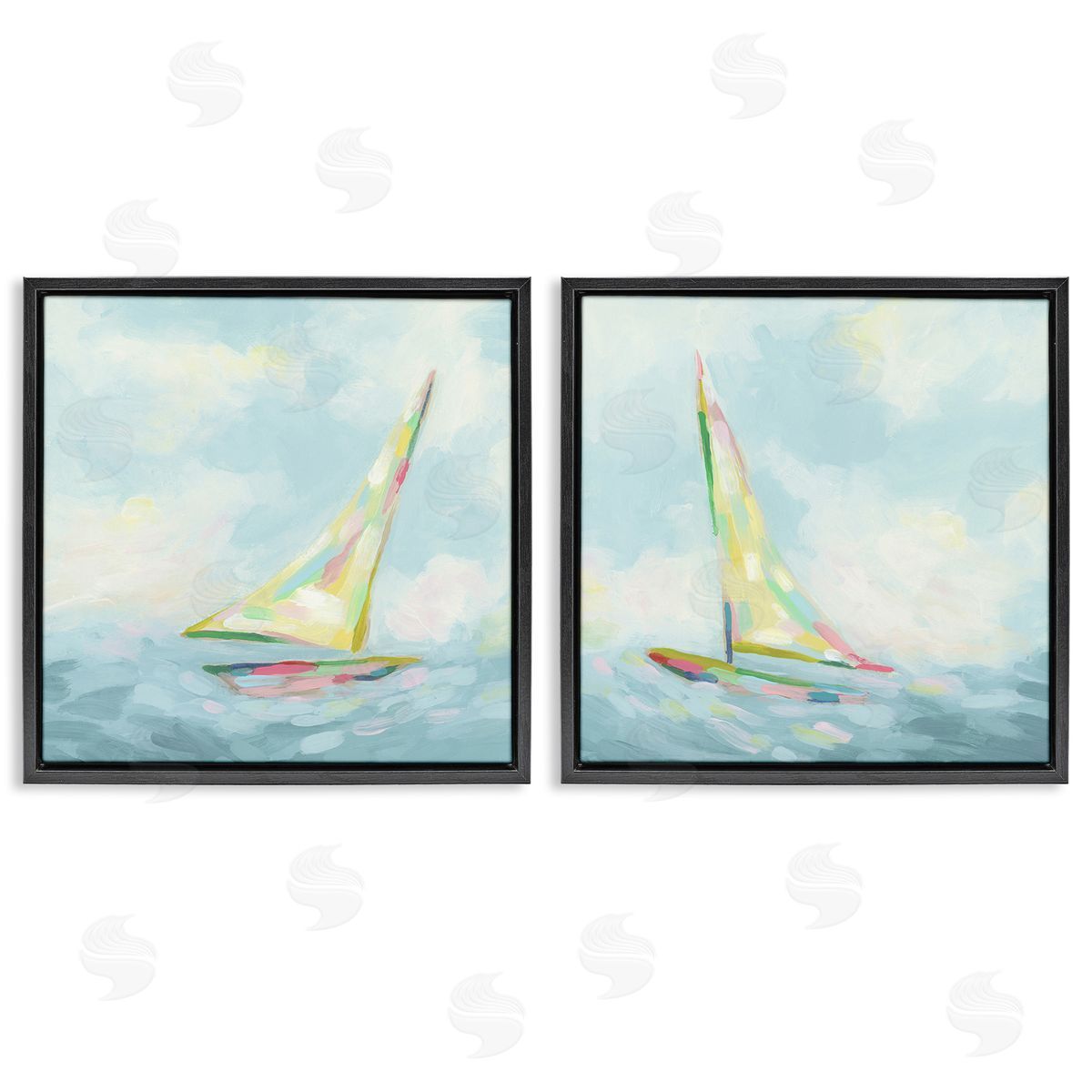 June Erica Vess Sailboats with Sea Waves Black Floating Frame Canvas Wall Art Print
