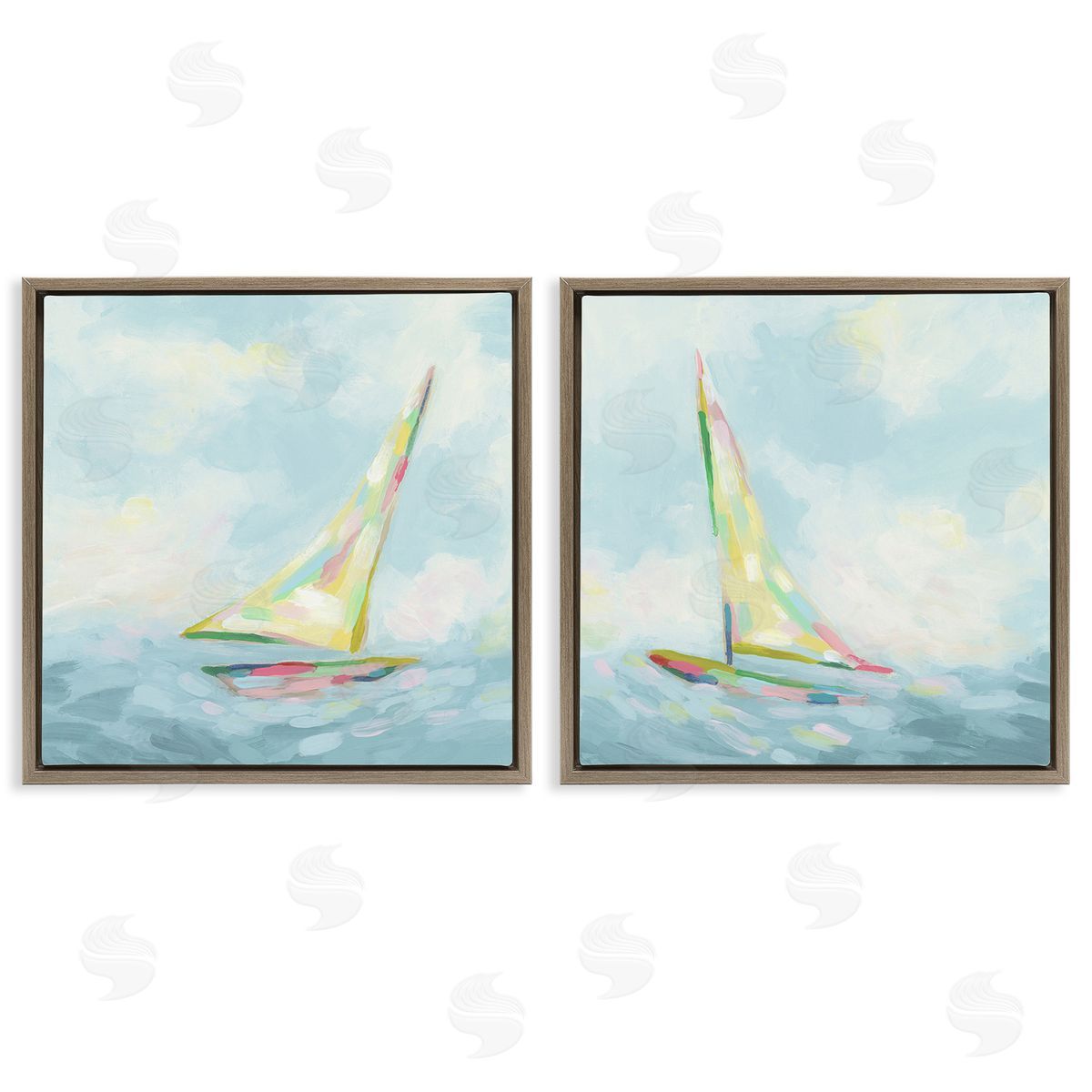 June Erica Vess Sailboats with Sea Waves Brown Floating Frame Canvas Wall Art Print