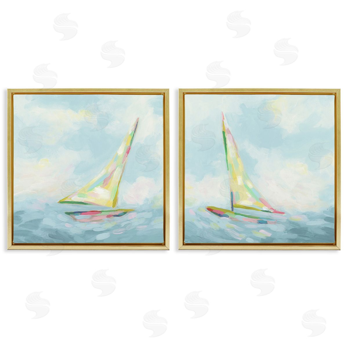 June Erica Vess Sailboats with Sea Waves Gold Floating Frame Canvas Wall Art Print