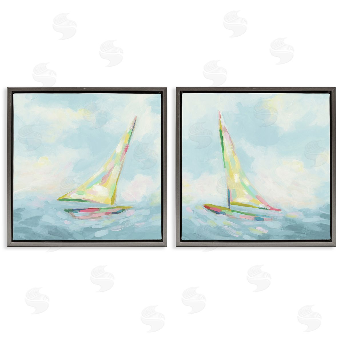 June Erica Vess Sailboats with Sea Waves Gray Floating Frame Canvas Wall Art Print