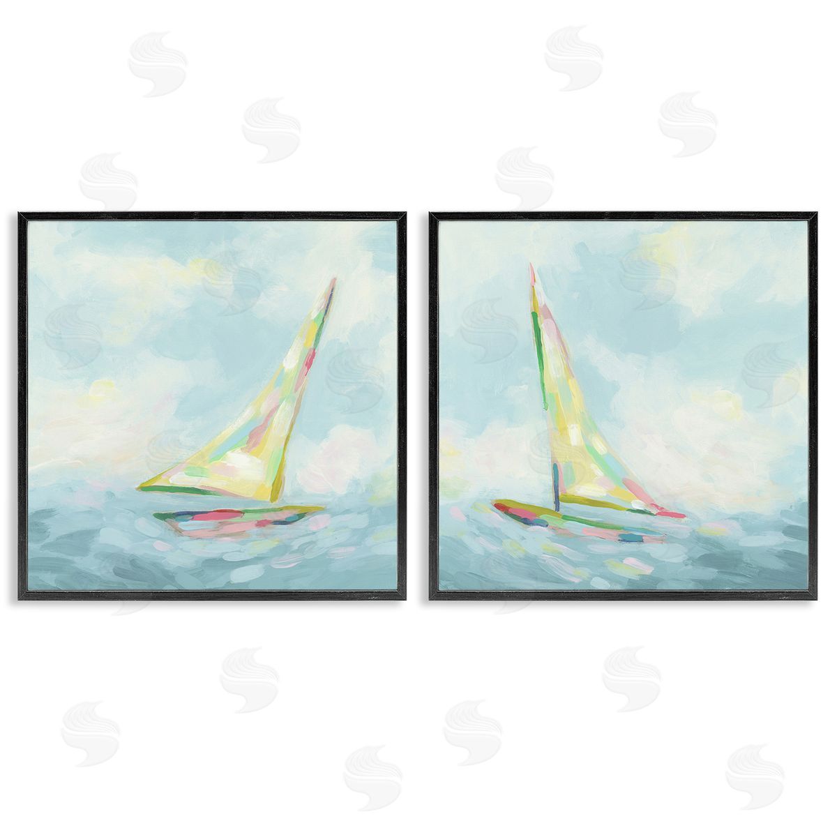 June Erica Vess Sailboats with Sea Waves Black Framed Giclee Wall Art Print