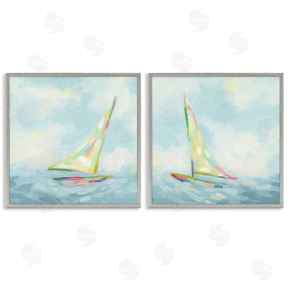 June Erica Vess Sailboats with Sea Waves Gray Framed Giclee Wall Art Print