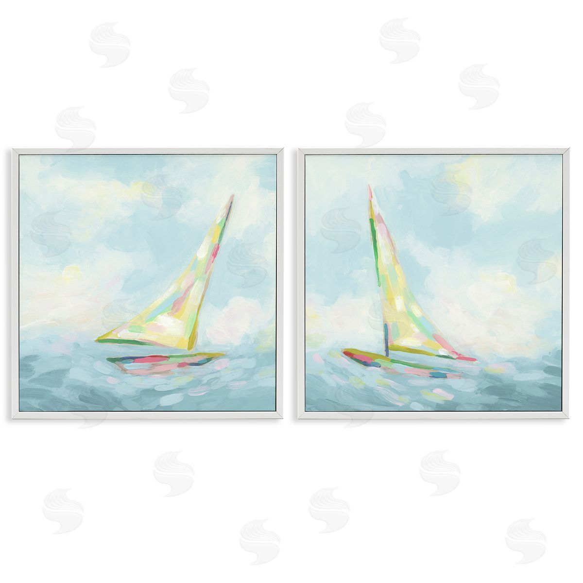 June Erica Vess Sailboats with Sea Waves White Framed Giclee Wall Art Print
