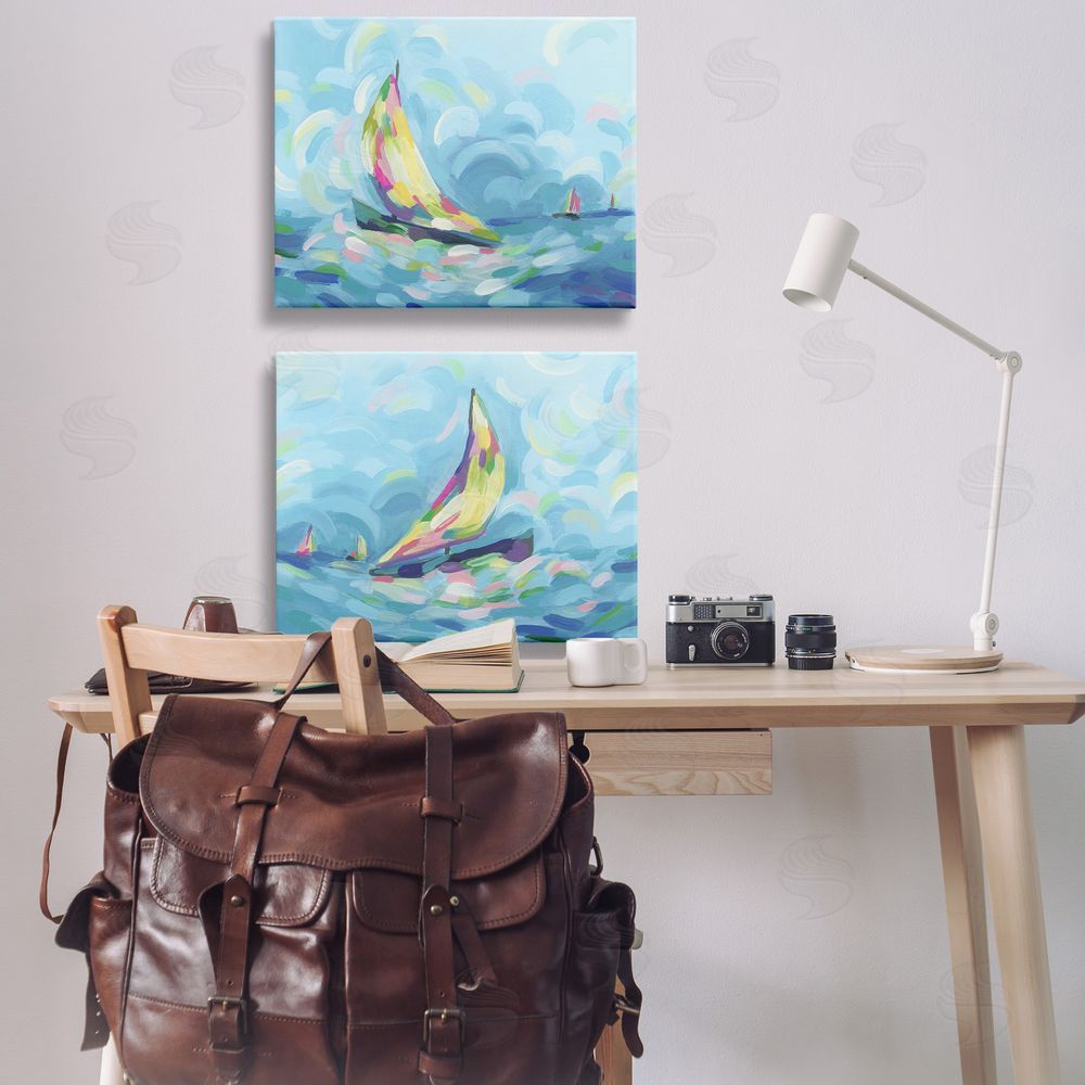 June Erica Vess Brushed Maritime Sailboats Canvas Wall Art Print in Room