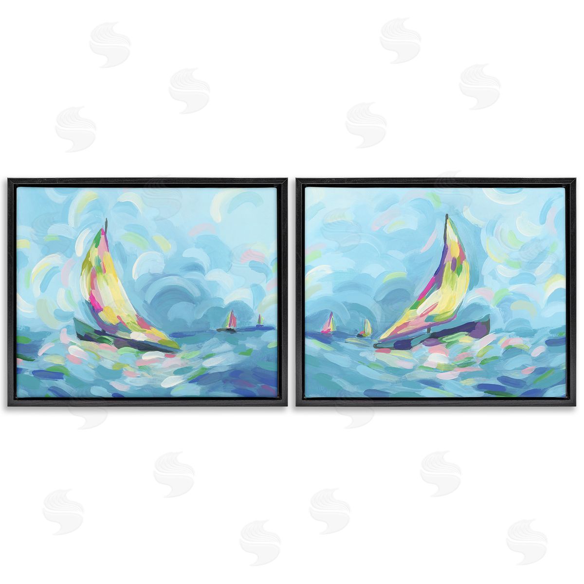 June Erica Vess Brushed Maritime Sailboats Black Floating Frame Canvas Wall Art Print