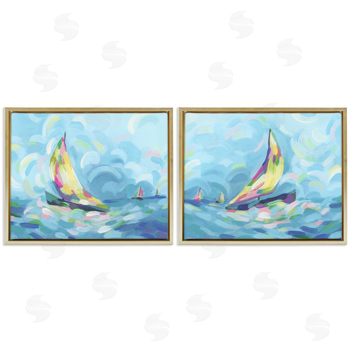 June Erica Vess Brushed Maritime Sailboats Gold Floating Frame Canvas Wall Art Print