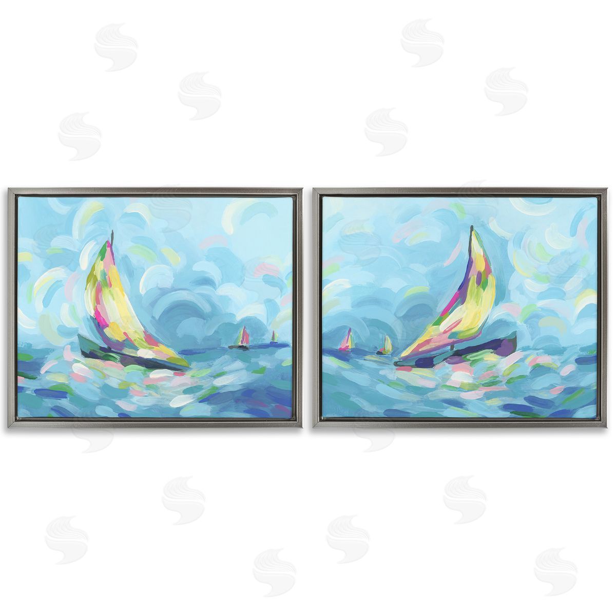 June Erica Vess Brushed Maritime Sailboats Gray Floating Frame Canvas Wall Art Print
