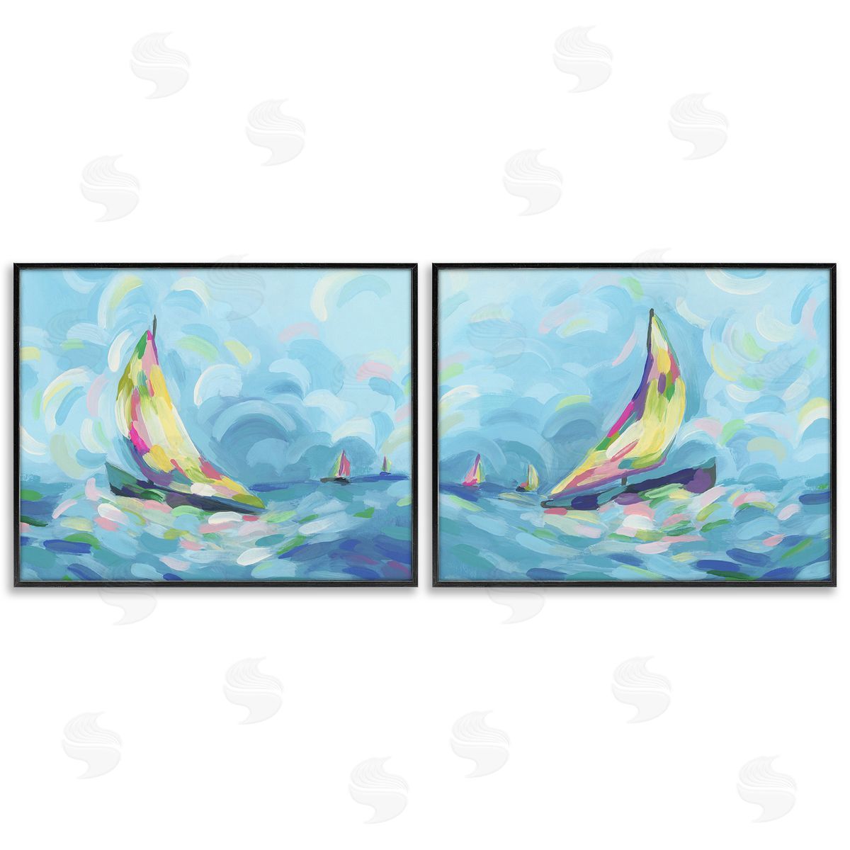 June Erica Vess Brushed Maritime Sailboats Black Framed Giclee Wall Art Print