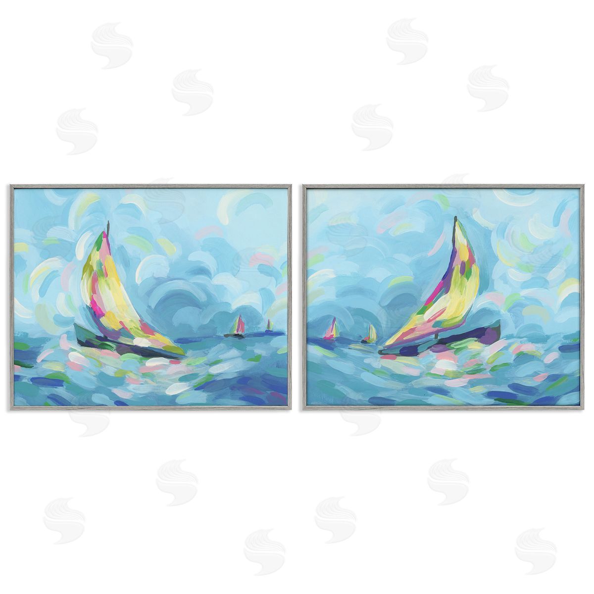 June Erica Vess Brushed Maritime Sailboats Gray Framed Giclee Wall Art Print