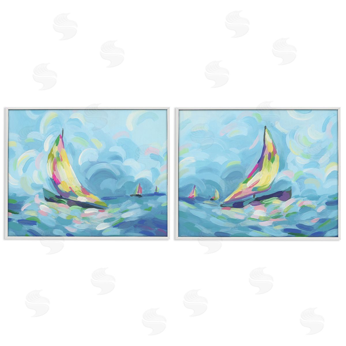 June Erica Vess Brushed Maritime Sailboats White Framed Giclee Wall Art Print
