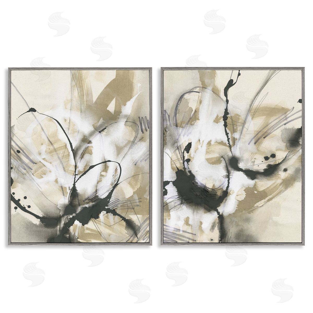 June Erica Vess Beige & Black Splatter Gray Framed Giclee Wall Art Print