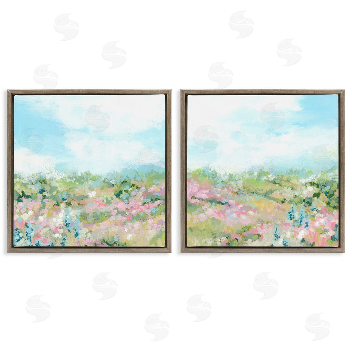 June Erica Vess Abstract Cottage Meadow Brown Floating Frame Canvas Wall Art Print