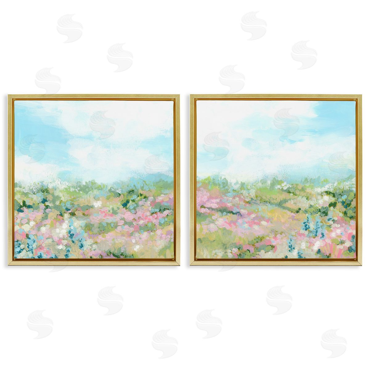 June Erica Vess Abstract Cottage Meadow Gold Floating Frame Canvas Wall Art Print
