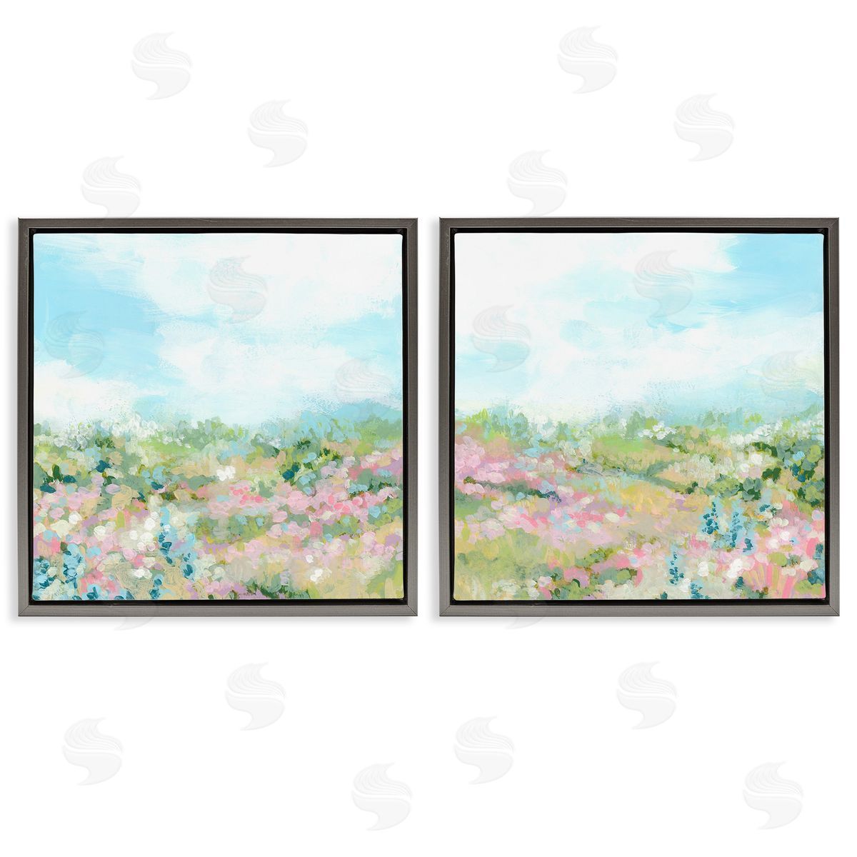 June Erica Vess Abstract Cottage Meadow Gray Floating Frame Canvas Wall Art Print