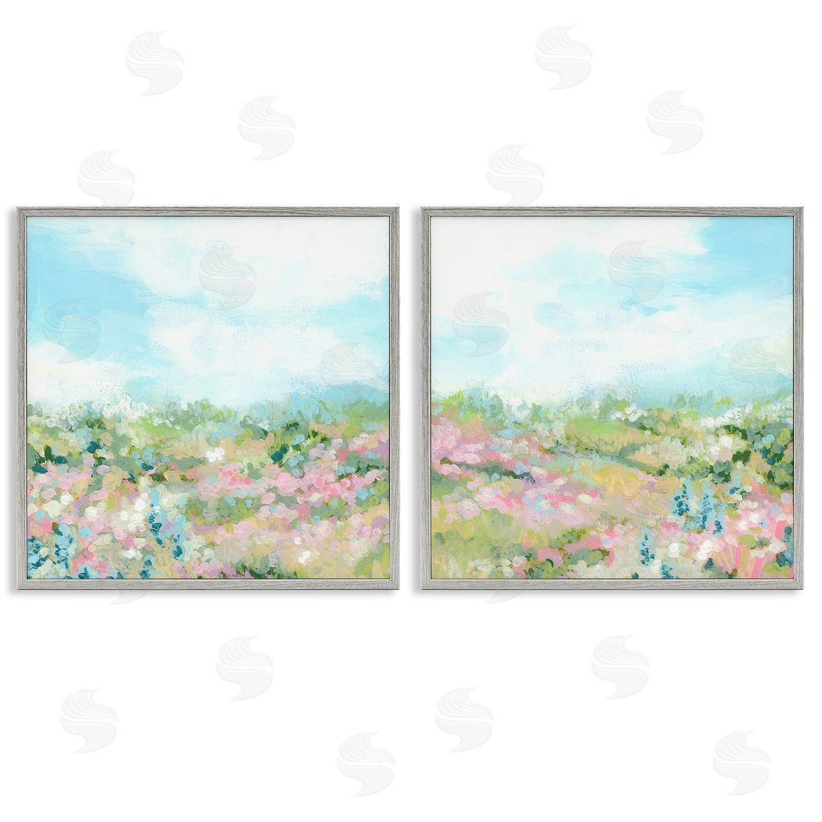 June Erica Vess Abstract Cottage Meadow Gray Framed Giclee Wall Art Print
