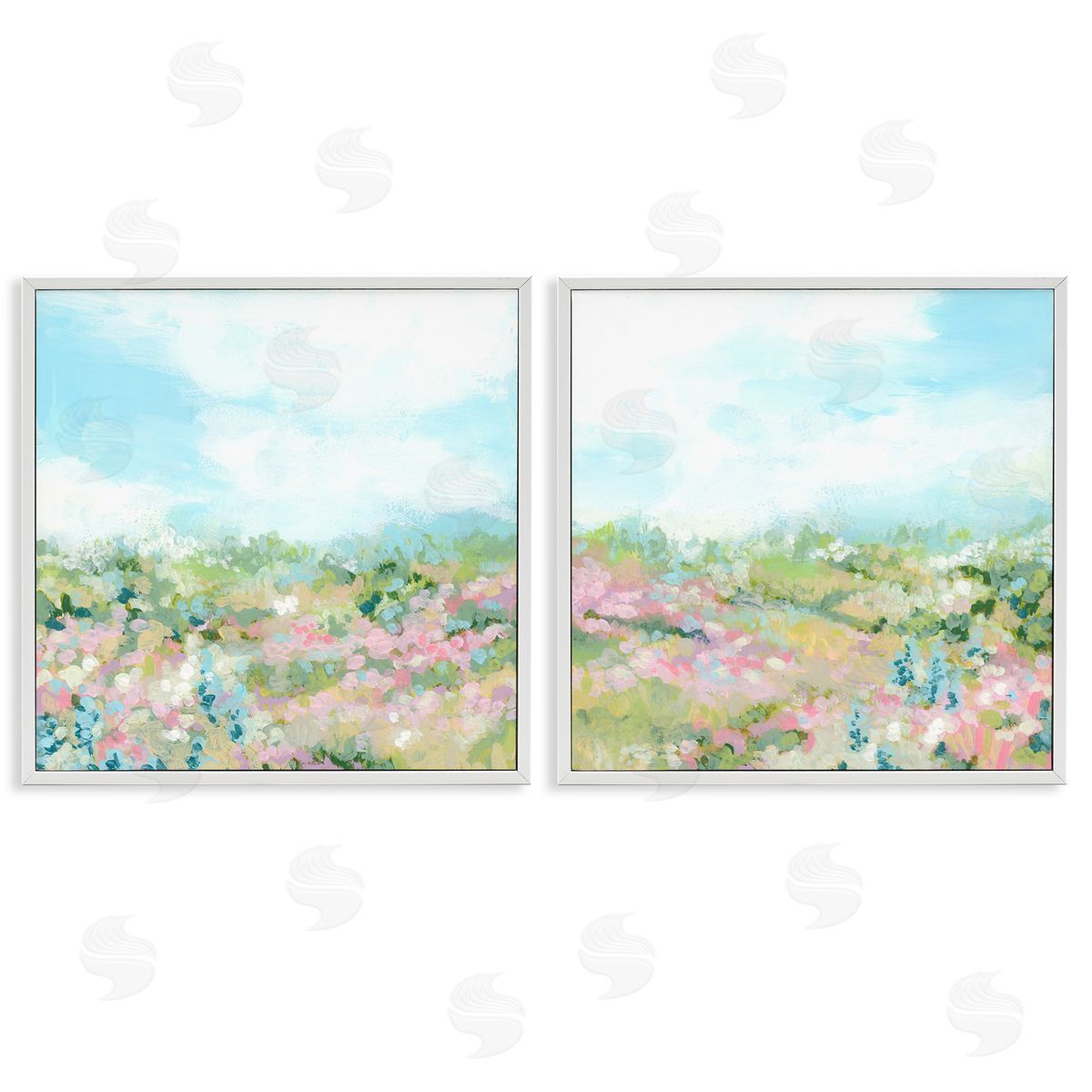 June Erica Vess Abstract Cottage Meadow White Framed Giclee Wall Art Print