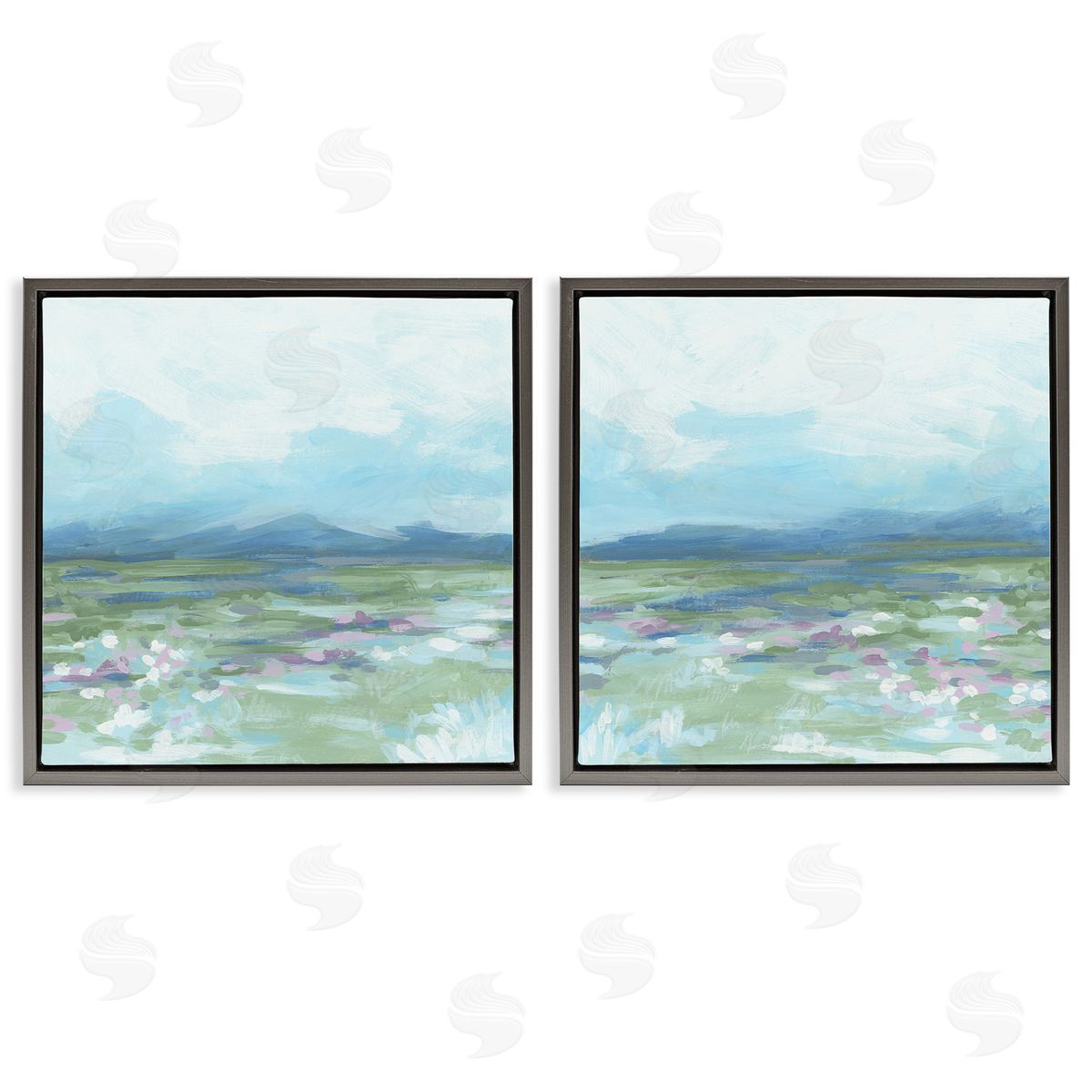 June Erica Vess Stormy Mountain Landscape Gray Floating Frame Canvas Wall Art Print
