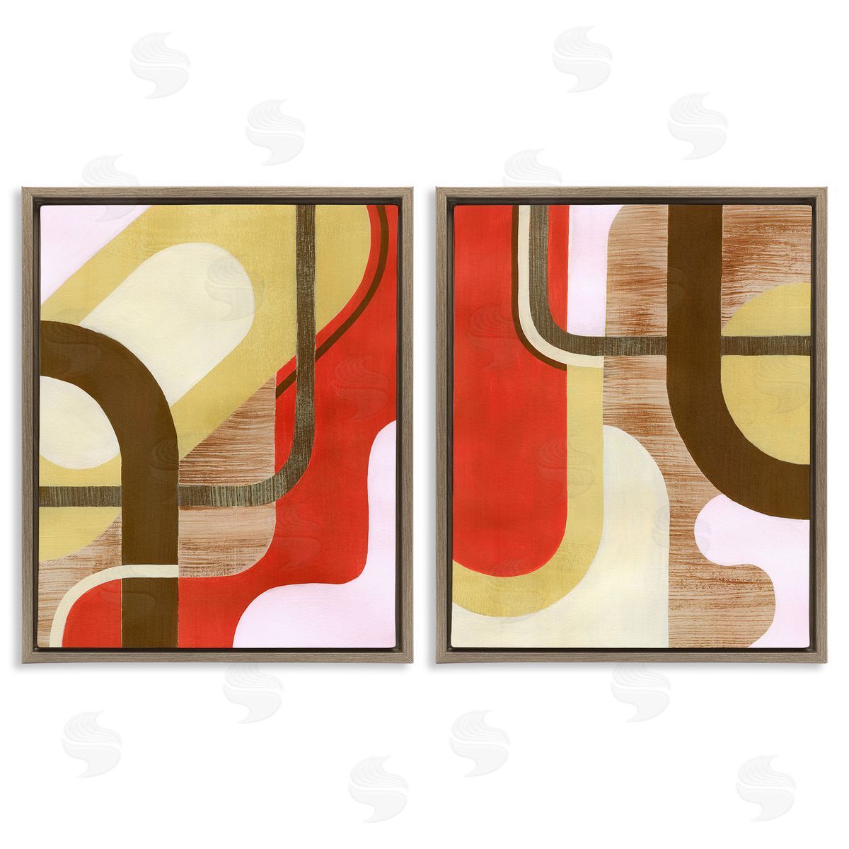 Grace Popp Rustic Winding Shapes Brown Floating Frame Canvas Wall Art Print