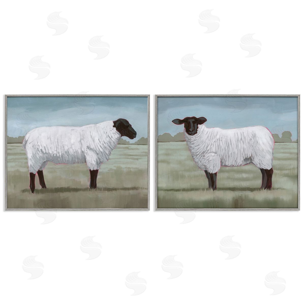Grace Popp Sheep Duo in Pasture Gray Framed Giclee Wall Art Print
