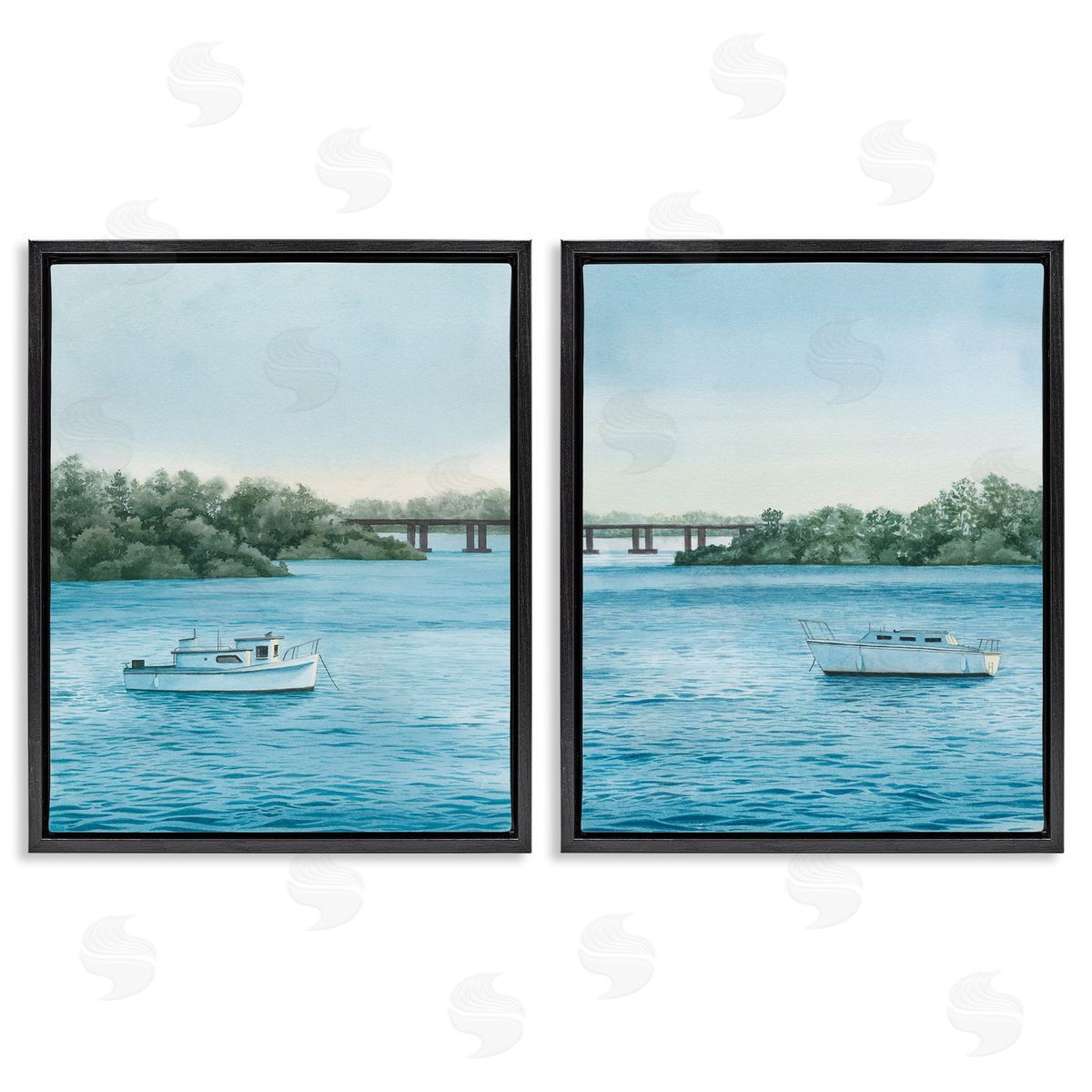 Grace Popp Serene Summer Boats Black Floating Frame Canvas Wall Art Print