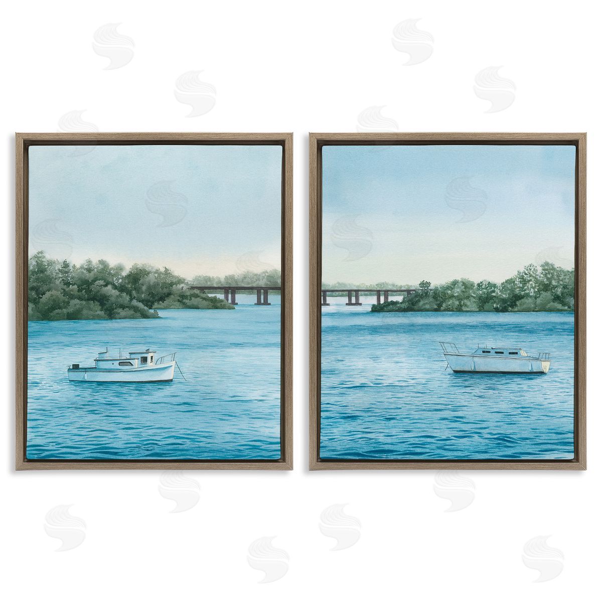 Grace Popp Serene Summer Boats Brown Floating Frame Canvas Wall Art Print