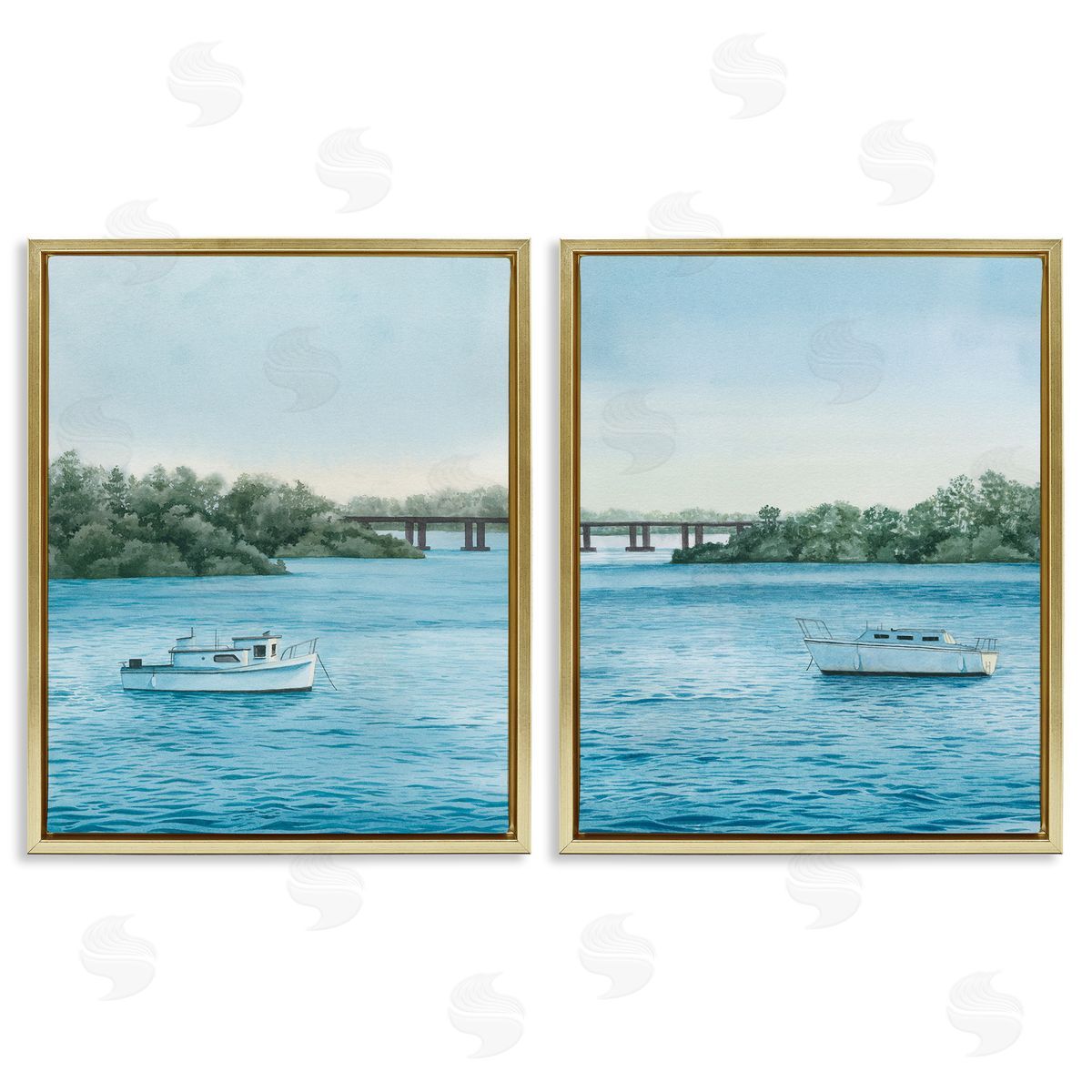 Grace Popp Serene Summer Boats Gold Floating Frame Canvas Wall Art Print