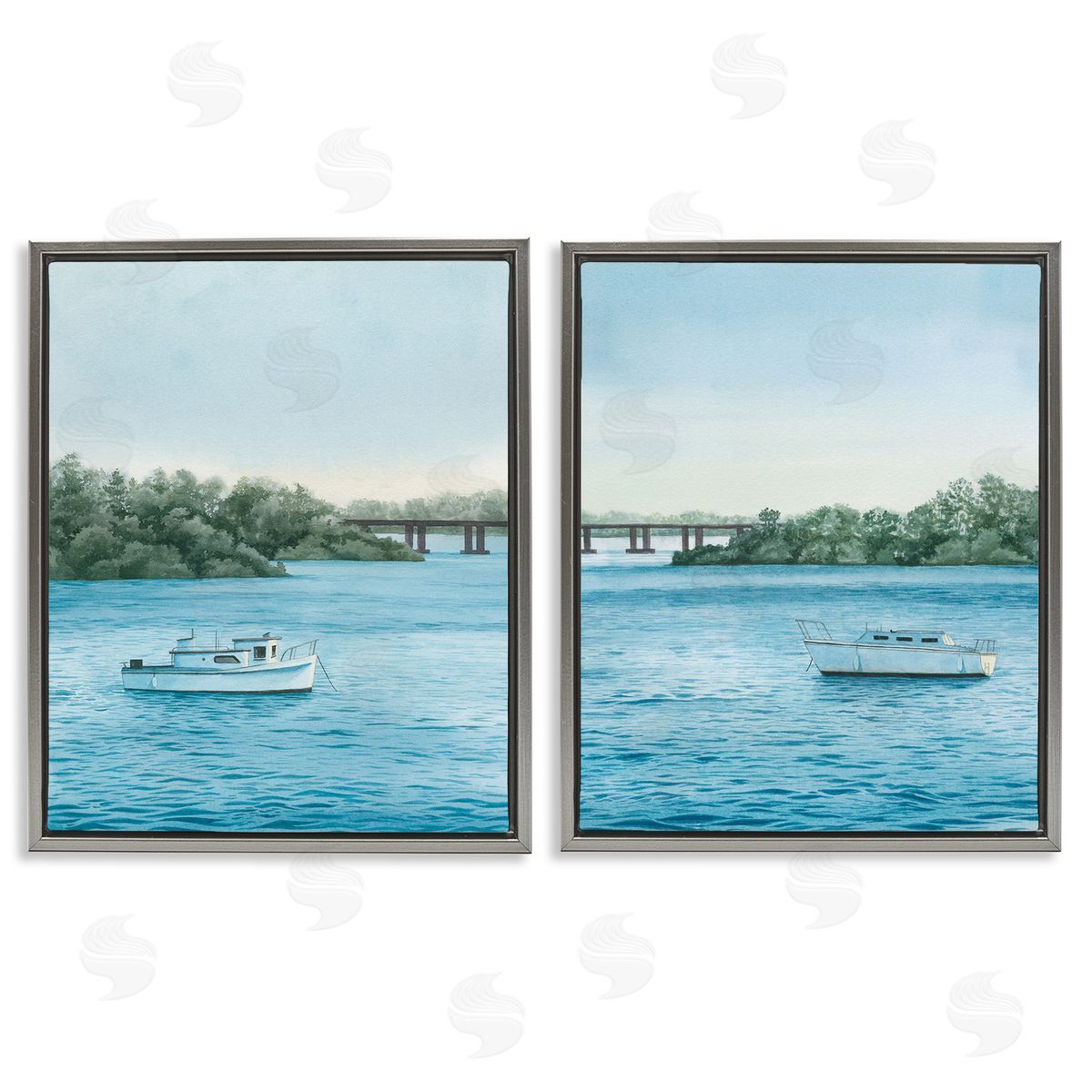 Grace Popp Serene Summer Boats Gray Floating Frame Canvas Wall Art Print