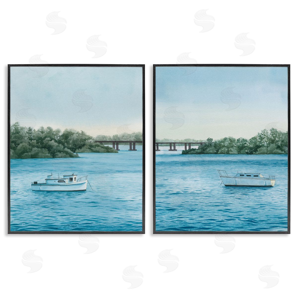 Grace Popp Serene Summer Boats Black Framed Giclee Wall Art Print