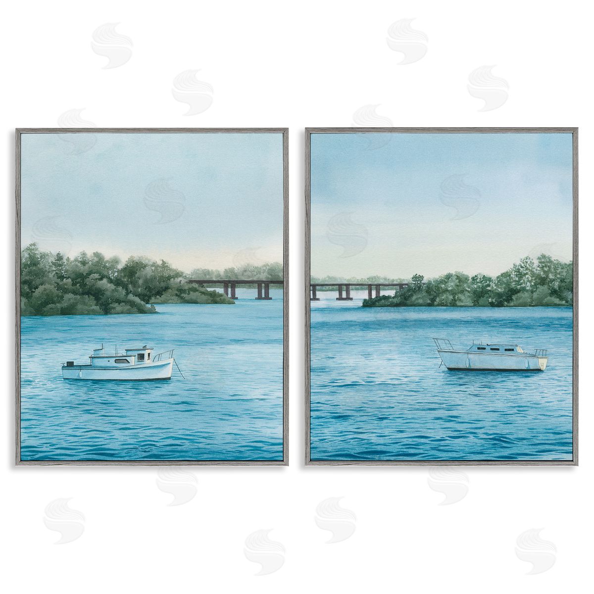 Grace Popp Serene Summer Boats Gray Framed Giclee Wall Art Print