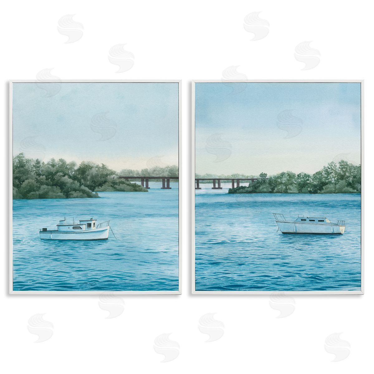 Grace Popp Serene Summer Boats White Framed Giclee Wall Art Print